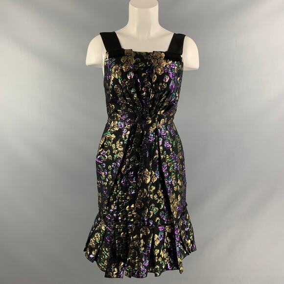 MARC JACOBS Size 2 Black, Gold & Purple Jacquard Cotton Blend Cocktail Dress - Picture 1 of 1